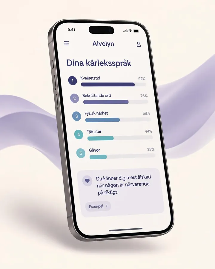 Mobil som visar kärleksspråken i Aivelyn