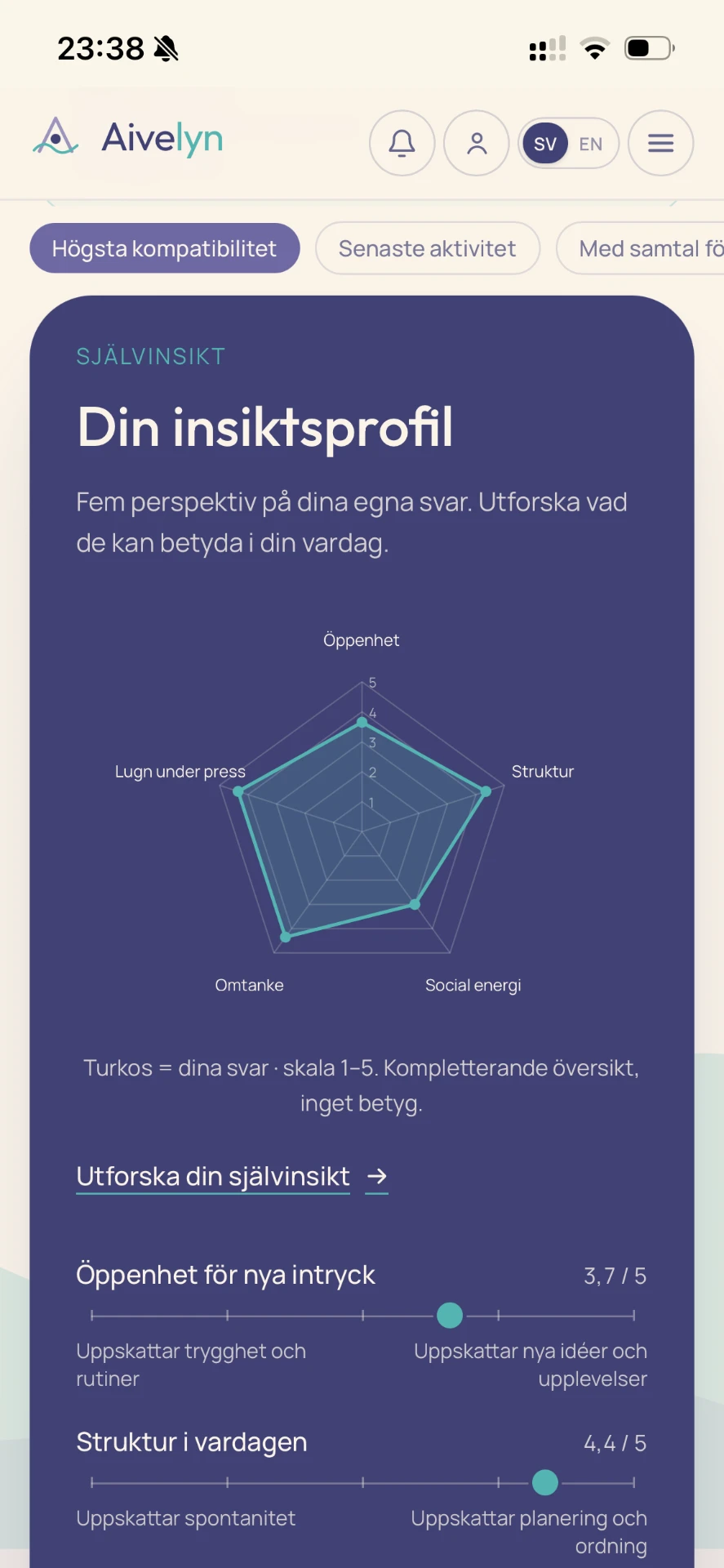 Insiktsprofilen i Aivelyn-appen