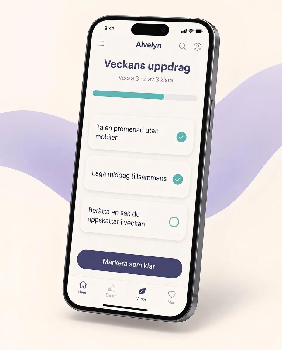 Mobil som visar veckans uppdrag i Aivelyn