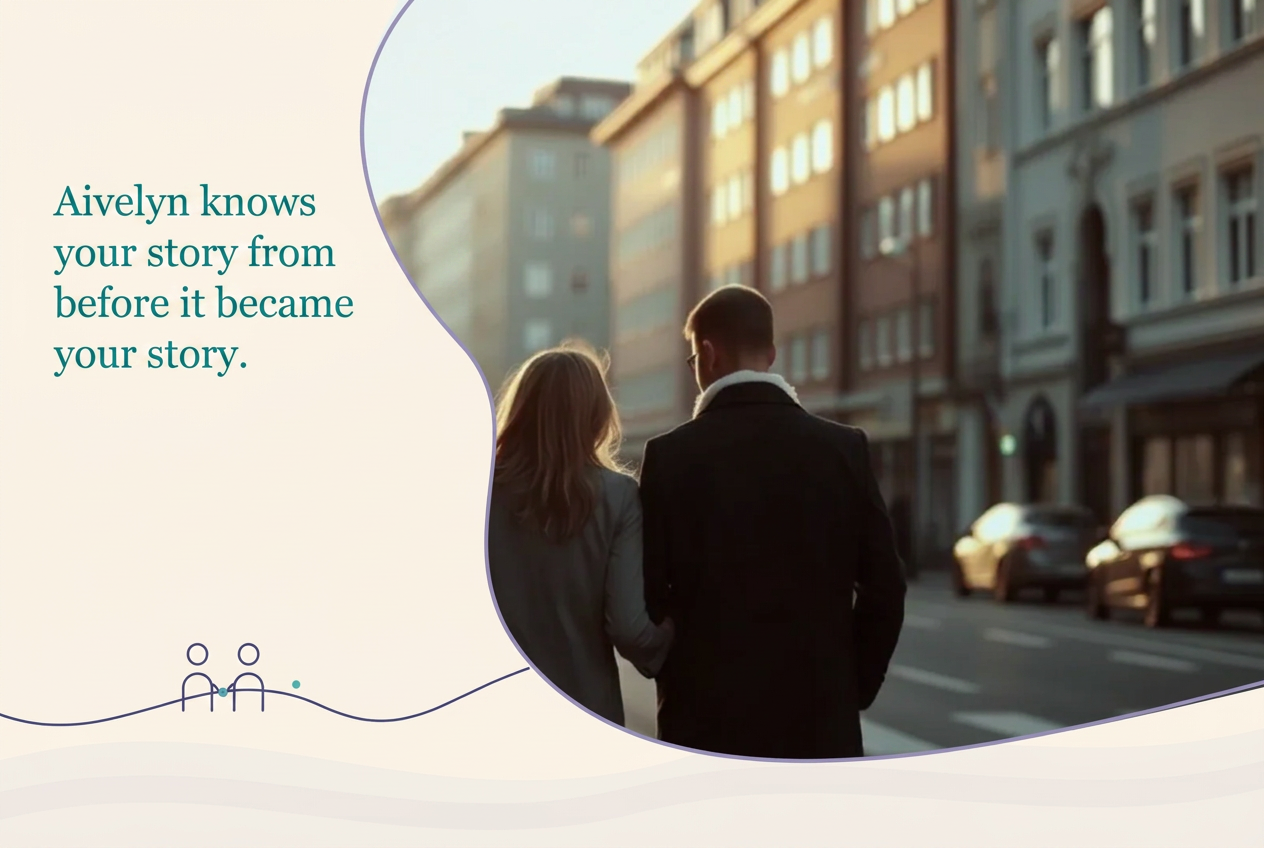 A couple walking together through the city – Aivelyn knows your story from before it became your story.